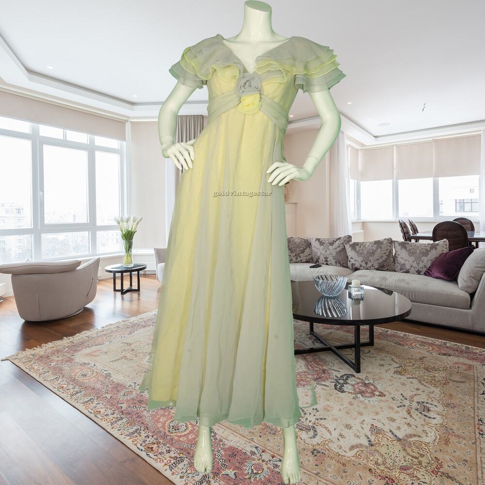 60s Vintage Miss Elliette Dress S Flowing Chiffon Maxi